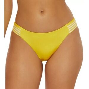 Trina Turk Yellow Tab Side Hipster Bikini Bottoms White Striped Size 10 NEW $9